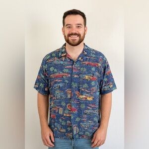 Reyn Spooner Button Up Short Sleeve Hawaiian Car Classic Shirt Size XXXL